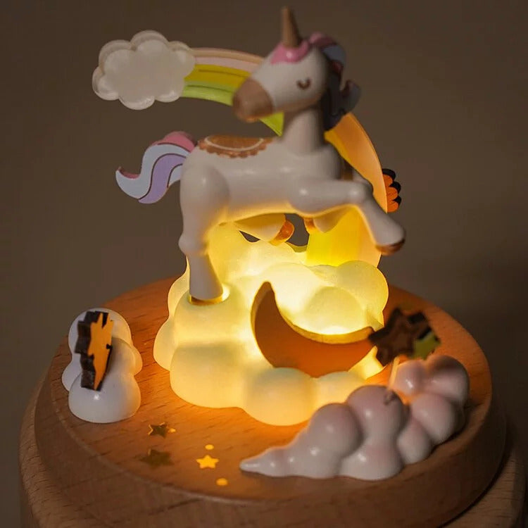 Boîte à Musique Lumineuse Licorne Pivotante
